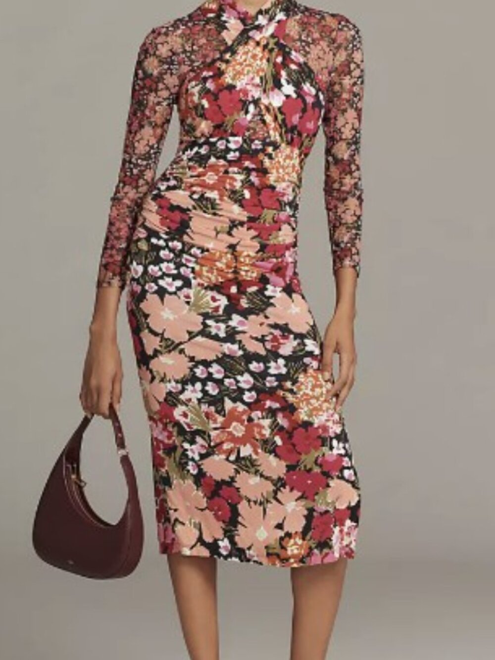 By Anthropologie Long-Sleeve Halter Mesh Midi Dress